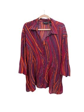 Maggie Barnes Wave-Stripe Button Down Shirt - Purple & Orange. EUC